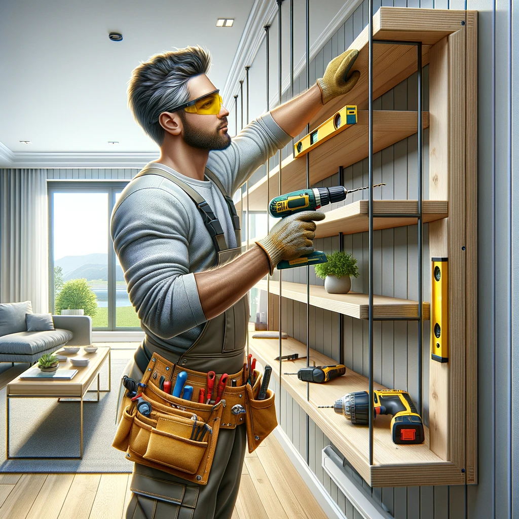 A handyman who installs shelves on walls