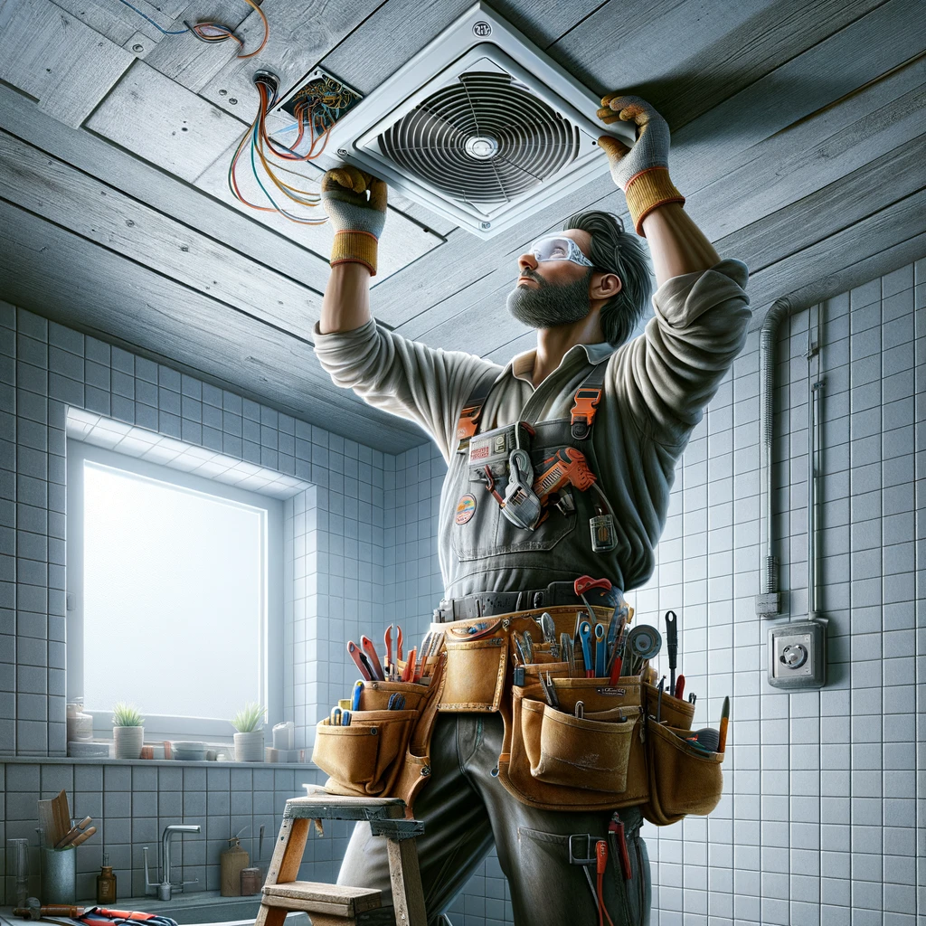 A man who installs a bathroom fan